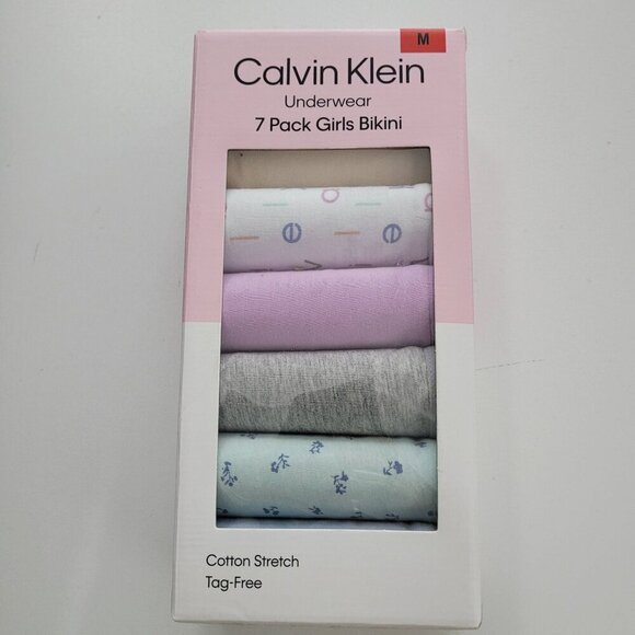 NEW Calvin Klein 7 Pack Girls Bikini Underwear Cotton Stretch Tag-Free M - Picture 1 of 5
